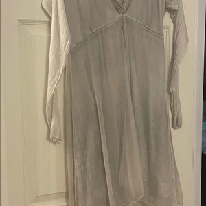 Women's light gray bohemian chic silk, cotton, and spandex dress. Size 2.